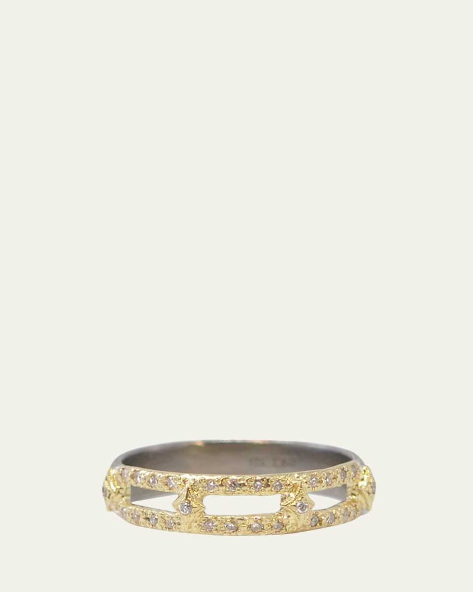 18K Yellow Gold and Sterling Silver Ring with White Diamonds